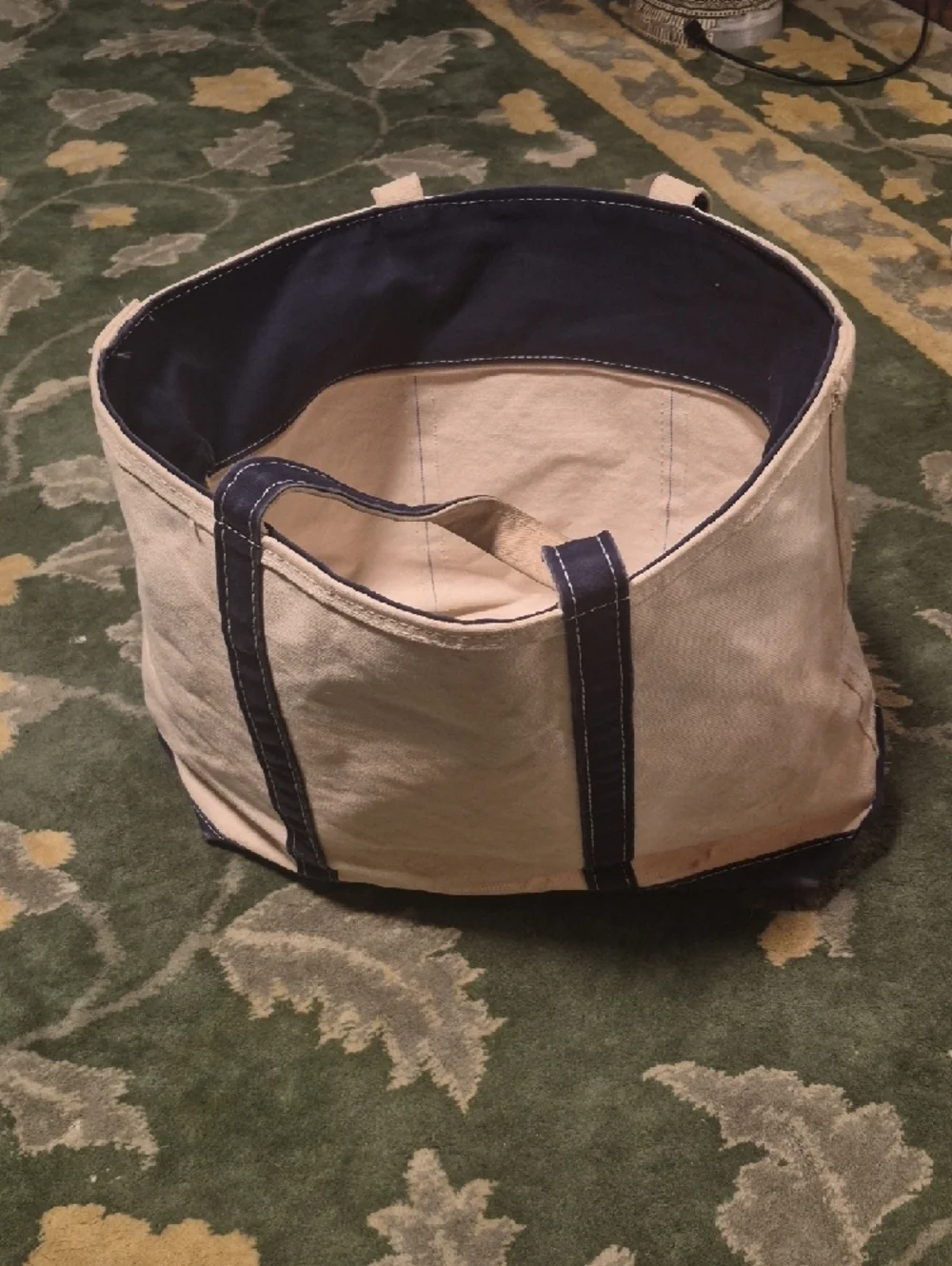 L.L. Bean Canvas Duffel Bag in Beige and Navy